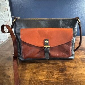 Patricia Nash Kirby Leather  Shoulder Bag Vintage Vegetable Tan Color Block EUC